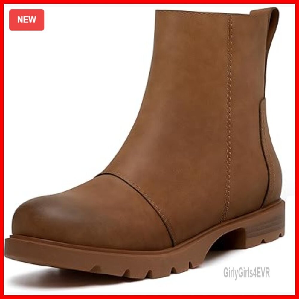 Women's Ankle Boots Lug Sole Chunky Low Heel Zipper Booties Comfortable